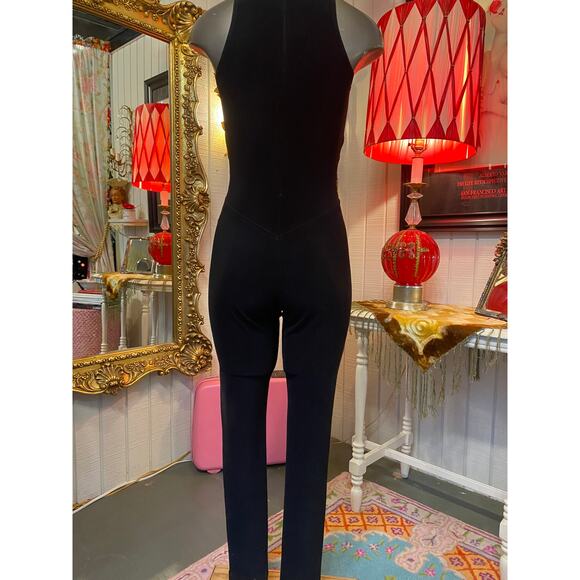 vintage 1980s black stretch jumpsuit and cropped jacket magenta chevron club xs - Picture 8 of 11